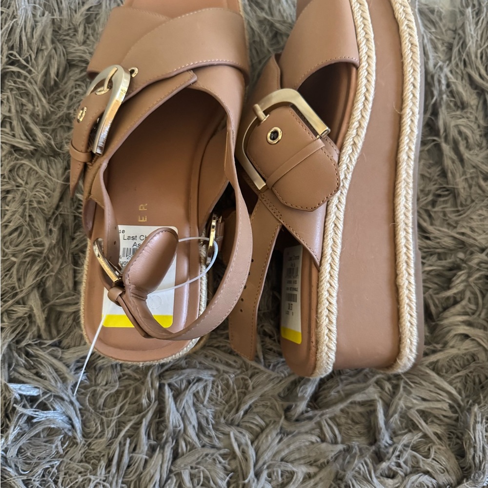 Marc Fisher Tan Platform Sandals with Silver Buckle